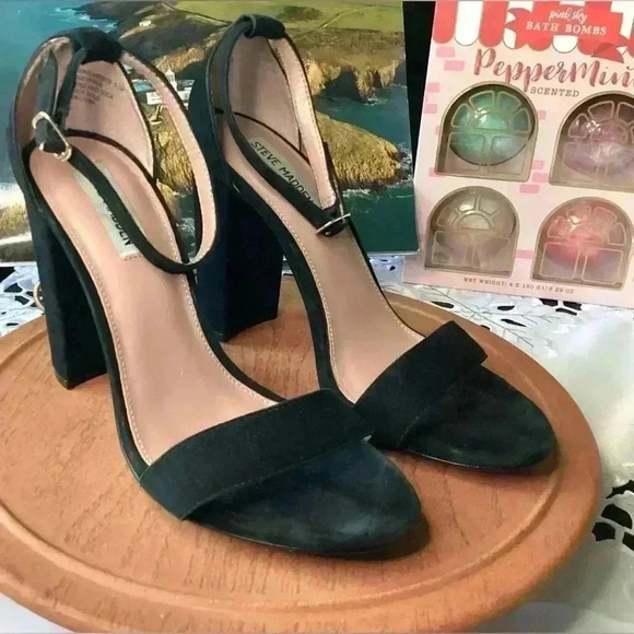 Steve Madden Women's Carrson Block Heel Black Suede Sandal Size 9.5 M - Picture 7 of 14